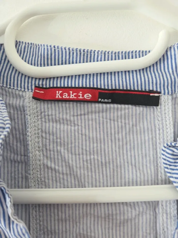 Blouse manche 3/4 femme rayé bleu blanc TBE taille 4 kakie - photo numéro 2