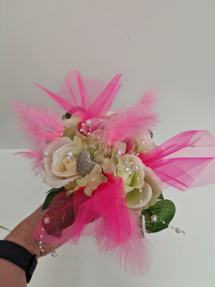 Bouquet De Mariée Roses Tulle Perles Plumes Dentelle - photo numéro 13