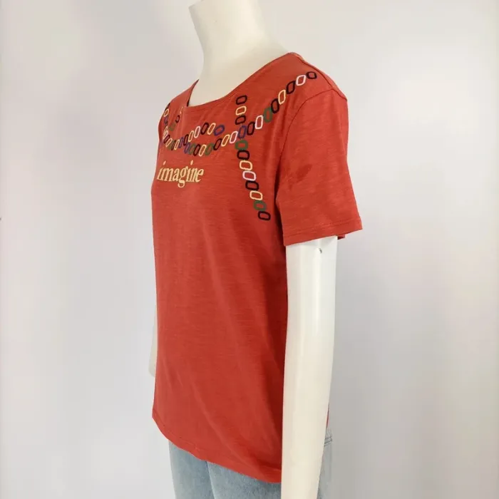 Tshirt orange corail avec imprimés " imagine" - Taille 38 - Neuf A366 - photo numéro 2