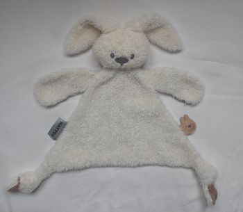 Doudou plat Lapin Lapidou blanc et marron -Planètes/ Lunes/ Étoiles- Nattou