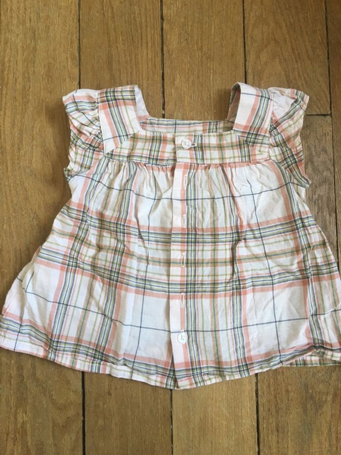 Jolie tunique à carreaux corail et vert/ boutons dans le dos/verbaudet/6m - photo numéro 3