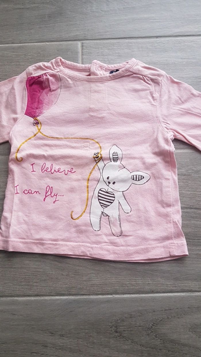 T-shirt rose manches longues doré Kiabi 12 mois - photo numéro 2