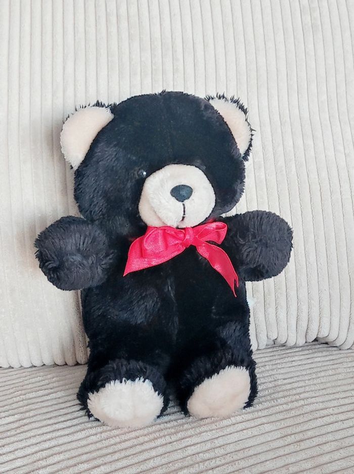 Peluche ours noir ruban rouge Vintage / The Woodland Bear Co