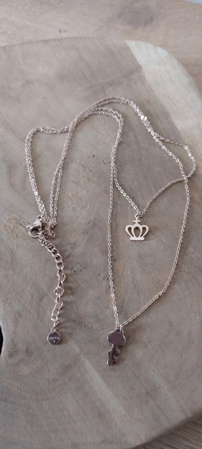 Collier double couronne et clé - photo numéro 2