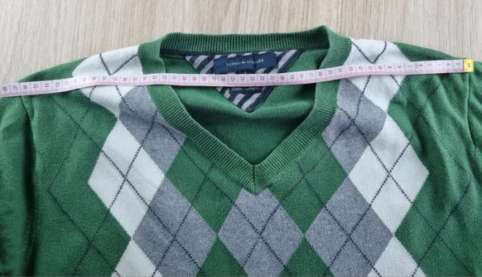 Pull a col V vert/gris Cachemire Tommy Hilfiger Homme Taille XL - photo numéro 6