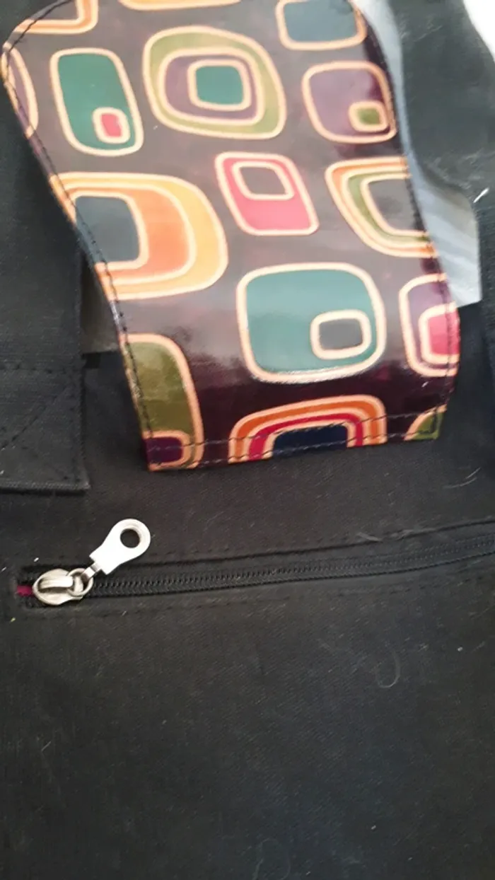 Sac toile noir et cuir multicolore - photo numéro 5