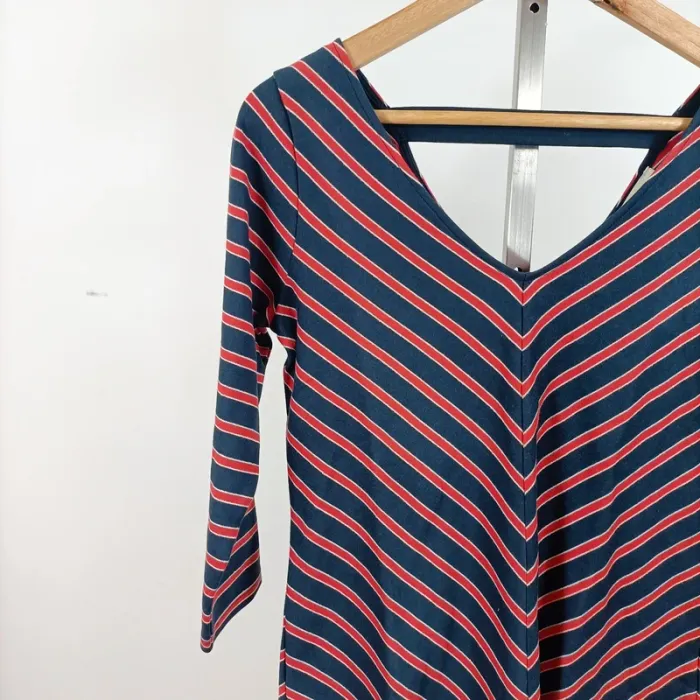 Top rayé bleu rouge col V dos decoletté Grain de Malice T.S coton stretch chic décontracté A1106 - photo numéro 5