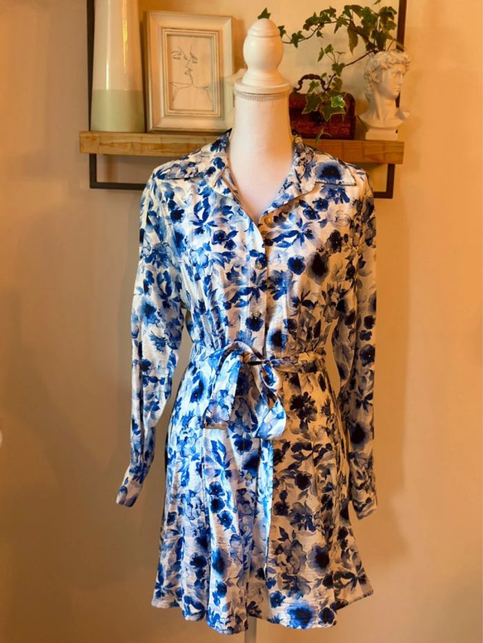 Robe chemise fleurie bleu neuve H&M – Taille XS - photo numéro 2