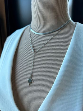 Collier argent acier 2 rangs avec chaînette réglable