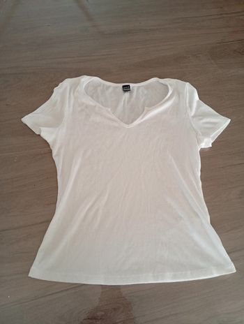 T-shirt côtelé femme L col v