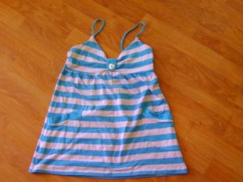 Top JENNYFER rayé bleu turquoise et blanc dos nu 36 TBE