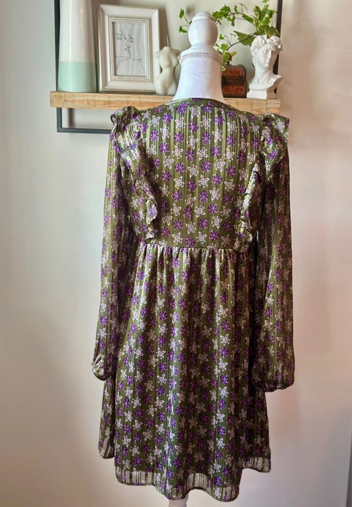 Robe bohème à fleurs kaki et violettes Promod – Taille 38 - photo numéro 4