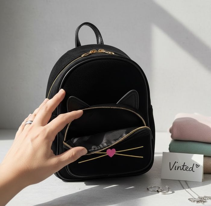 Adorable Mini Sac à Dos Chat Noir - Parfait pour vos essentiels ! - photo numéro 2