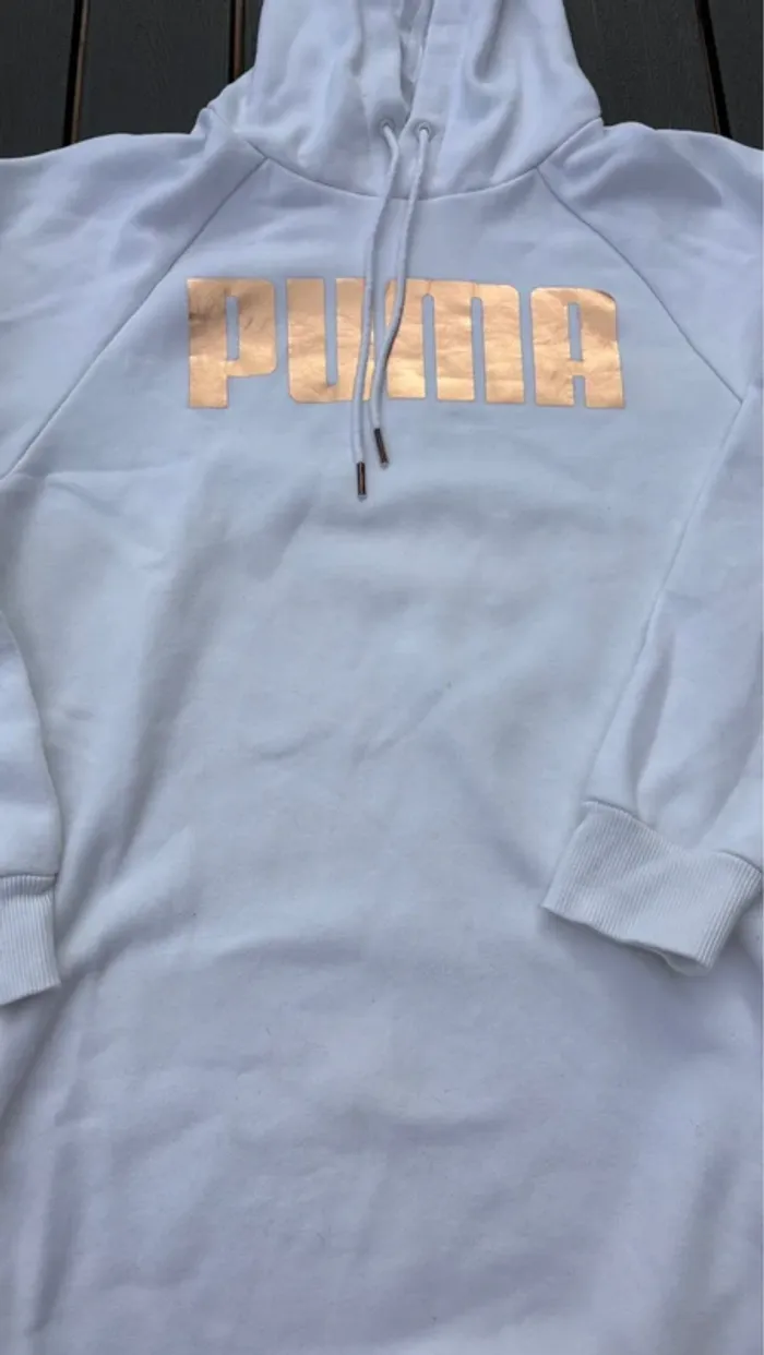 Pull long à capuche blanc puma taille XS - photo numéro 3