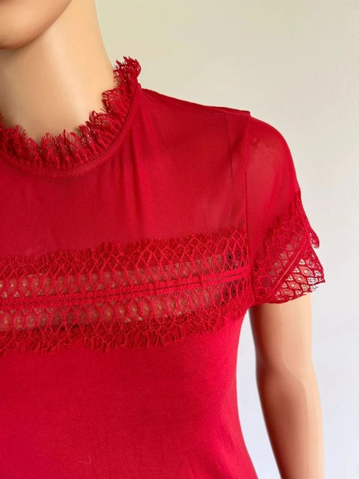Top rouge à manches courtes avec dentelle Morgan taille M TBE (taille petit) - photo numéro 6