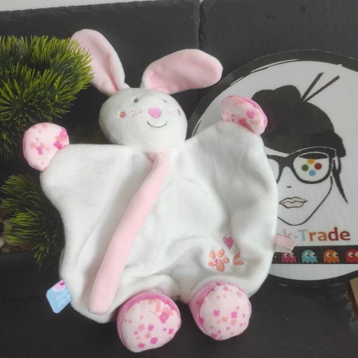 Doudou Knuffel Comforter lapin Plat Rose Fleur coeur  Sucre D'orge #geektradedoudou