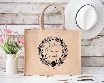 Sac en jute cadeau nounou personnalisé