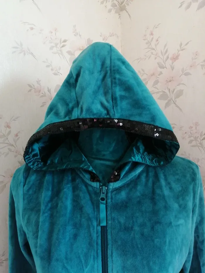 Veste turquoise à capuche en velours avec poches et strass / esmara / (S) - photo numéro 4