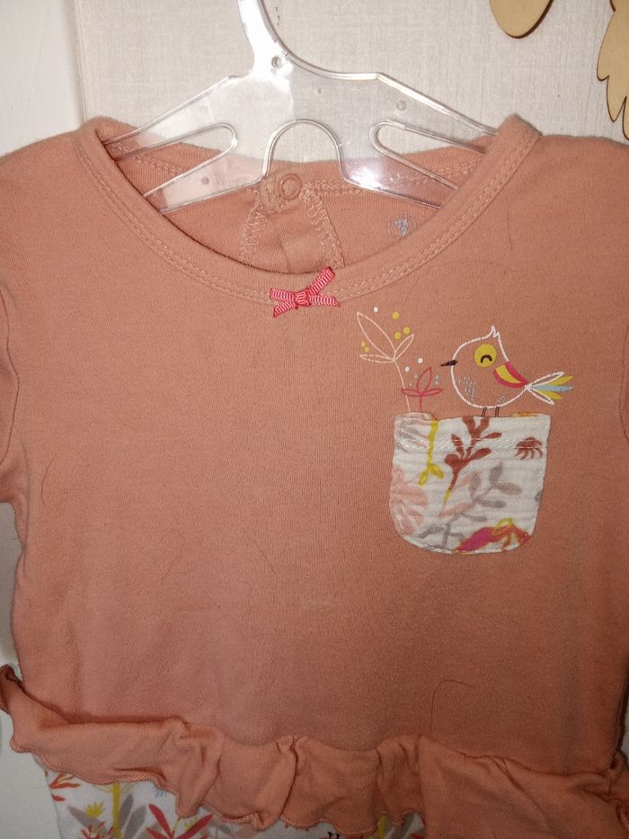 Combinaison, pyjamas petit béguin bébé fille 12 mois, saumon, blanc, motif, mi saison - photo numéro 4