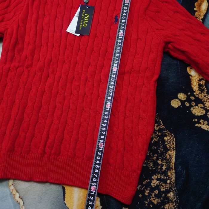 Pull Ralph Lauren rouge col rond torsadé logo brodé noir taille M - photo numéro 6