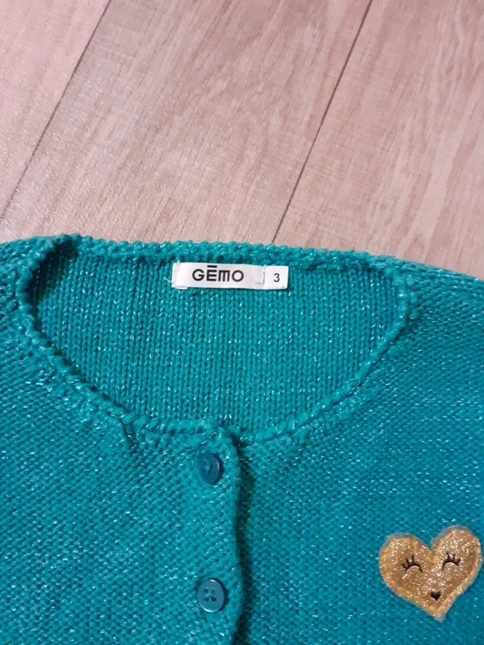Gilet fille bleu vert pailleté 3 ans - photo numéro 5