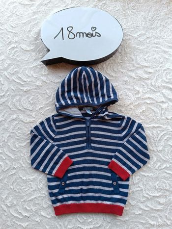 Pull à capuche à rayures Garçon 18 mois laine Obaïbi