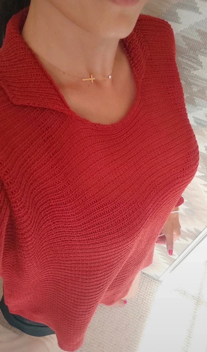 Magnifique pull Zuza Bart marque d'exception rouge terracotta 100% lin ample avec petit col - photo numéro 3