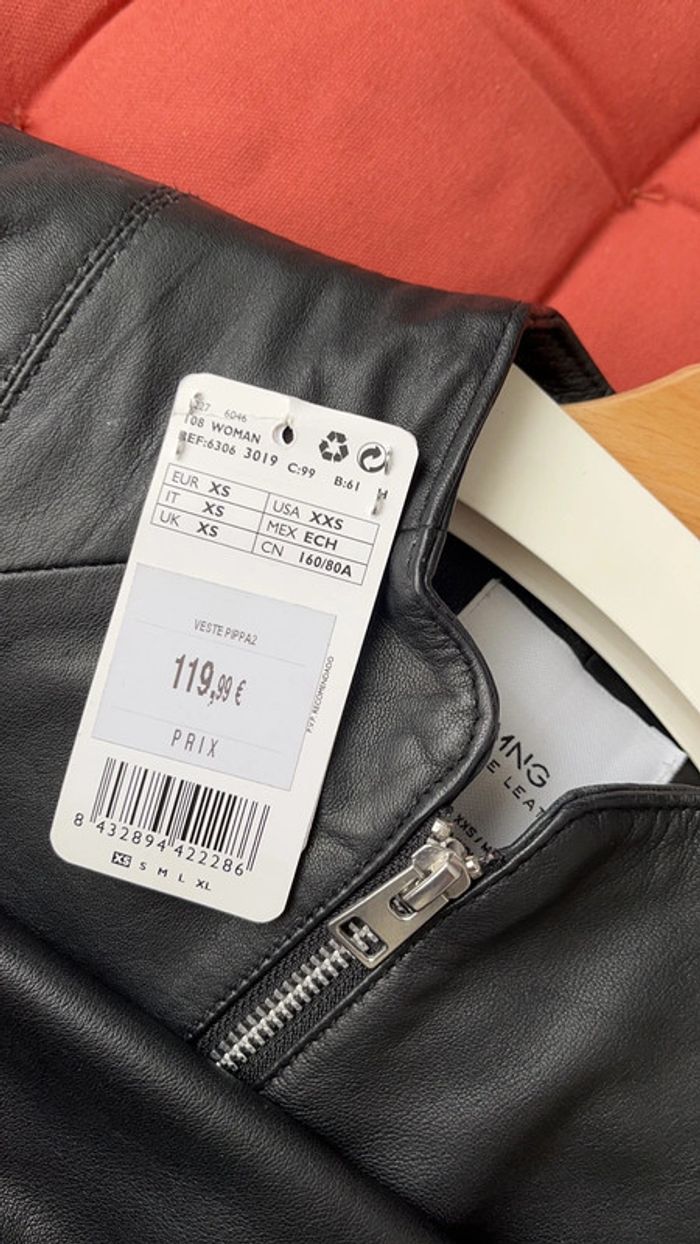 Veste Cuir Noir Mango XS - photo numéro 6