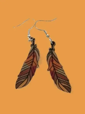 🪶 Boucles d’oreilles bois forme plume – Neuf – Légères à porter