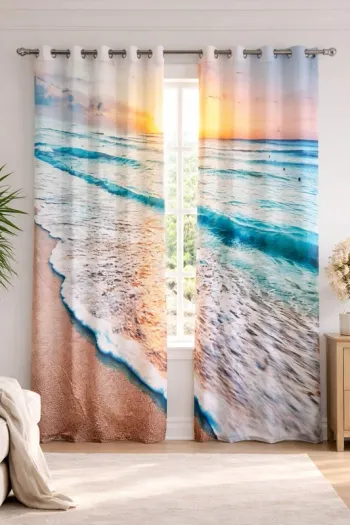 2 rideaux avec motif bord de mer
