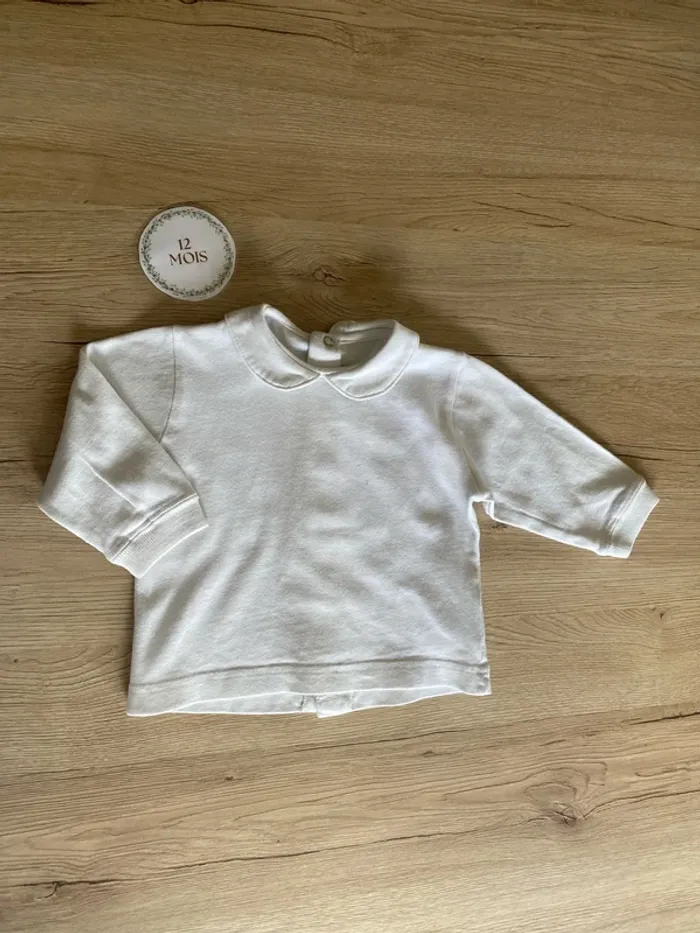Pull col blanc molletonné classique bébé fille 12 mois Cyrillus