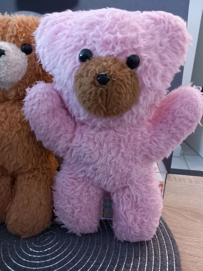 2 peluches vintages 32cm  rose et marron - photo numéro 2