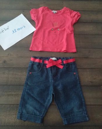 Ensemble bébé fille rose et bleu été 12 mois