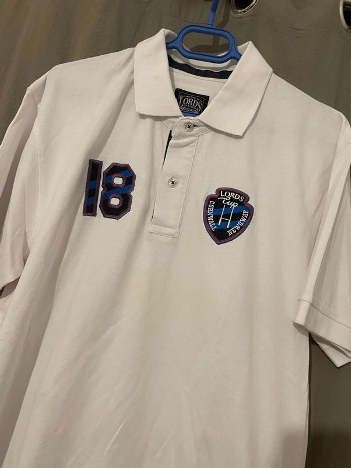 Polo à manches courtes blanc motifs écriture devant bleu marine neuf Lord of Rugby taille XXL - photo numéro 2