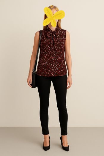 Maison 123 Blouse/Top T36-Epaules Dénudées & Col Lavallière-Effet Voile -Noir,Rouge&Orangé TBE