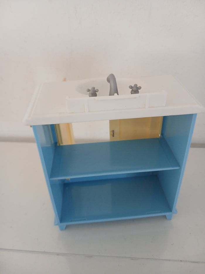 Lavabo Miniature pour Maison de Poupées - Style Vintage Bleu & Jaune - photo numéro 4