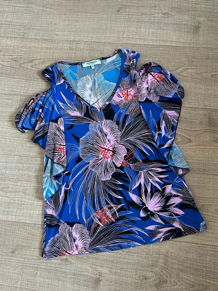 Haut bleu et imprimé à manches courtes Morgan taille XS jamais porté - photo numéro 11
