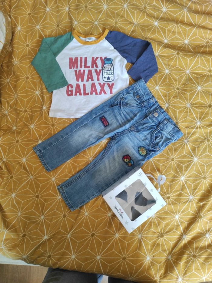 Ensemble tee shirt Manche longue et un manche courte +jeans+chaussures - photo numéro 2