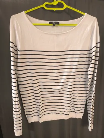 317213 pull blanc rayé marine femme M Tex