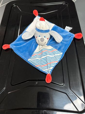 Doudou chien rayure bleu Tex