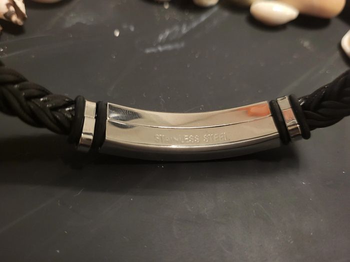 Bracelet homme 21 cm tressé cuir noir et acier inoxydable neuf - photo numéro 4