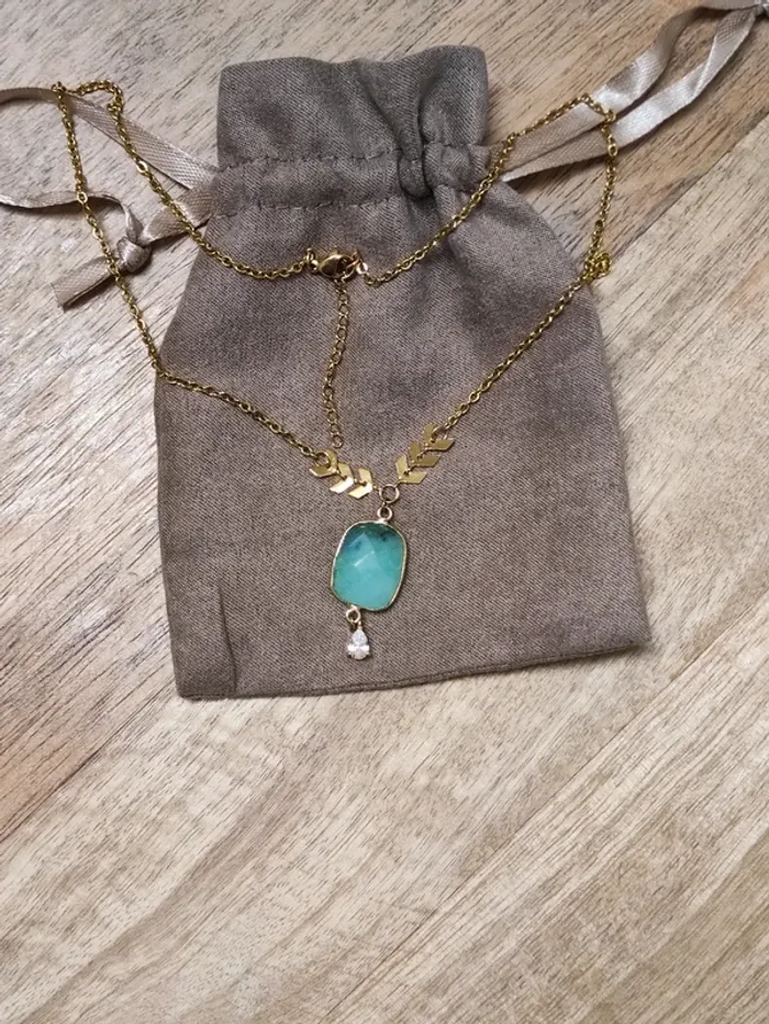 🌊 lagon 🩵 magnifique collier pierre semi précieuse chrysoprase - photo numéro 2