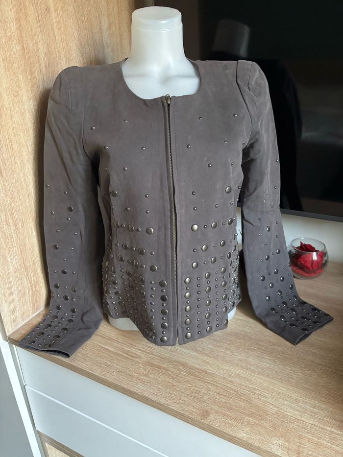 Veste grise bouton clouté en  relief comptoir des cotonniers taille S - photo numéro 2