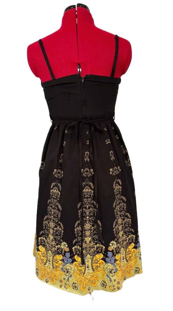 Superbe robe vintage bustier noire avec motifs jaunes/dorés second empire/rococo 34 - photo numéro 2