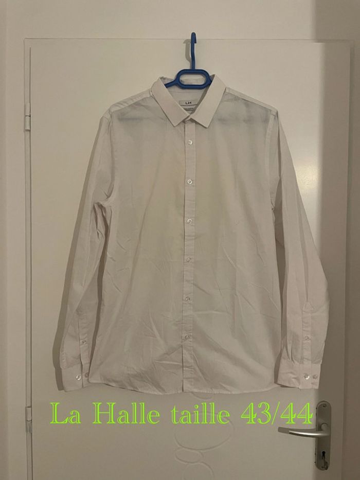 Chemise à manches longues blanc uni coupe ajusté La Halle taille 43/44