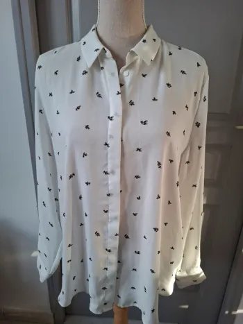 H&M, chemisier blanc imprimé, T 44