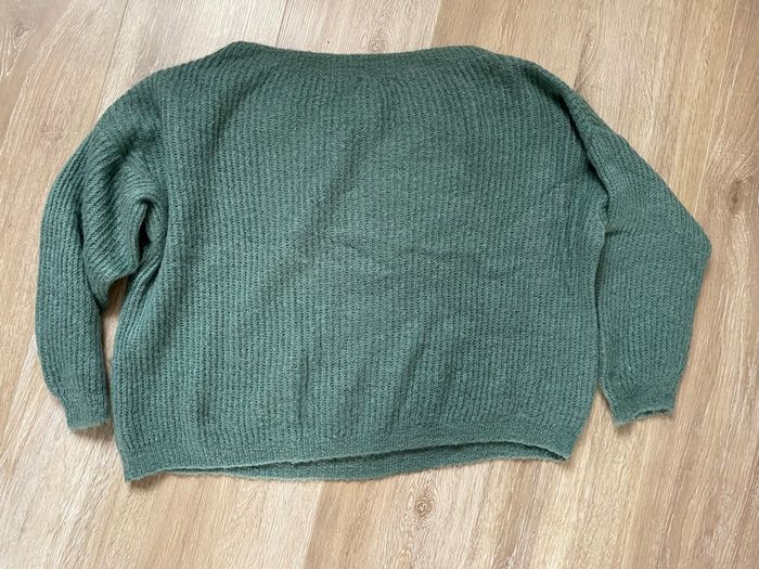 Pull vert -bleu en maille manches  3/4 - photo numéro 2