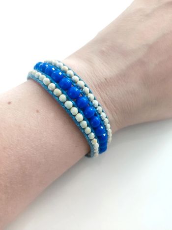 Bracelet plage perles bleu & beige