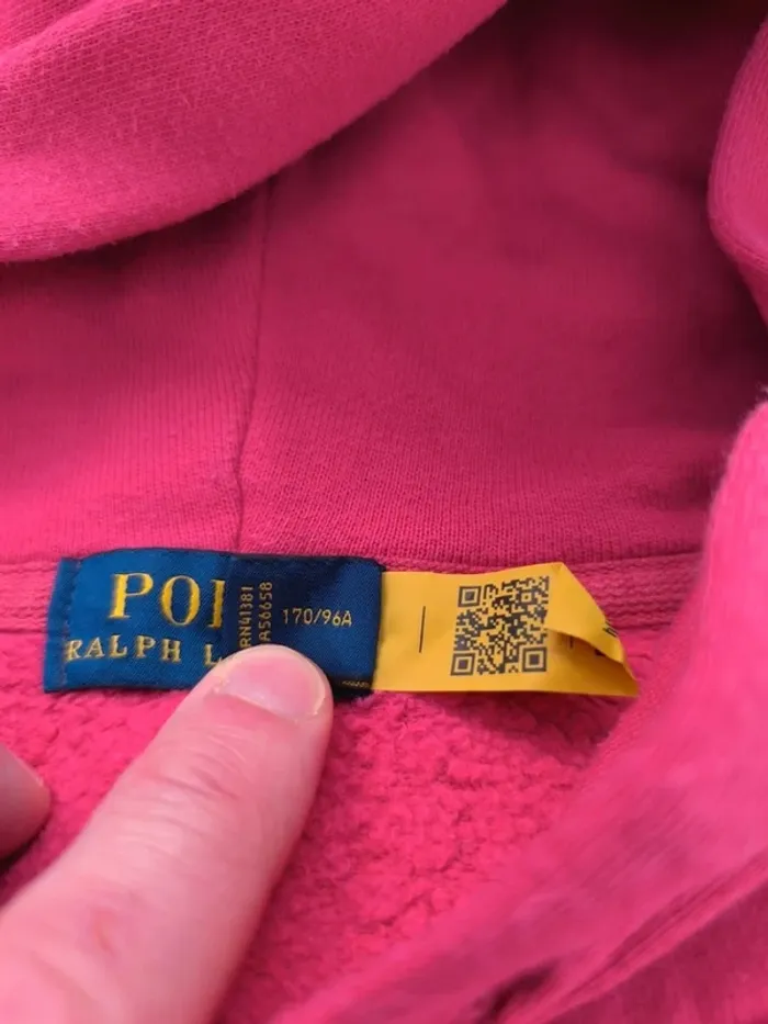 Sweat capuche homme zippé rose logo bleu clair Ralph Lauren taille L excellent état - photo numéro 13