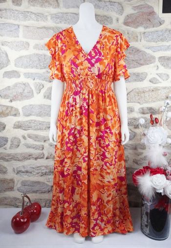 Robe longue fluide orangée et fushia Femme Taille 54 marque Boohoo 🌺 